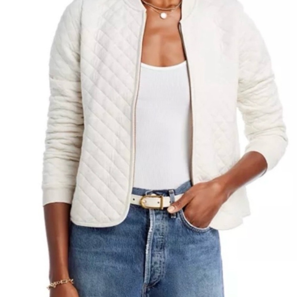 Marine Layer Quilted Cream Bomber Jacket